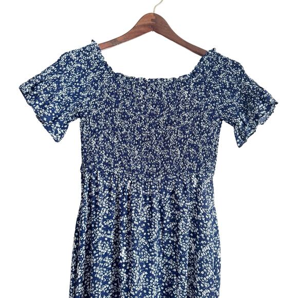 LULUS Fleurtation Floral Print Off Shoulder Midi Dress Navy Blue Medium M - Picture 5 of 12